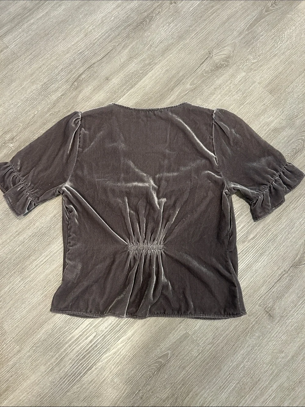 Madewell Taupe Velvet V-Neck Button Front Top